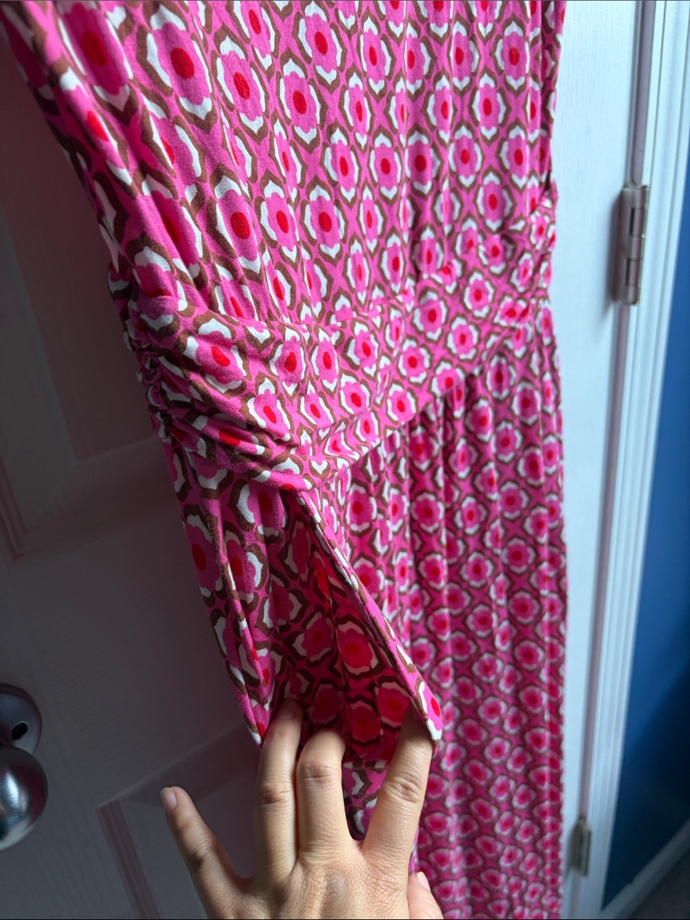 Boden Amelie Jersey Dress Pink Retro Geometric Print Pockets Size 10 - Picture 5 of 9